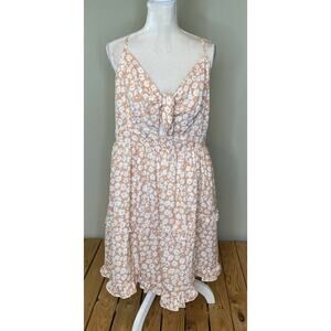 NWT ePretty Floral Ruffled Mini Dress Size XL Pink Tie Front Smocked Back